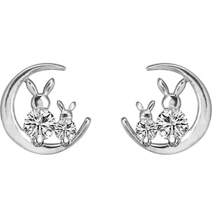 4PCS Copper Moon Rabbit Stud Earrings for Women Wedding Jewelry Female