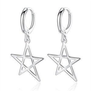 4PCS Copper Woman Jewelry Fashion Earrings Retro Water Drop Pentagram Hollow Earring