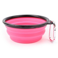 4Pcs Portable Pet Folding Feeding Bowl Silicone Water Dish Feeder Puppy Travel Bowl, Random Color Delivery, Bowl Diameter: 13cm(Pink)