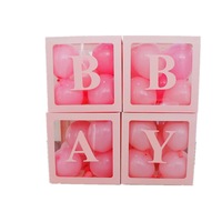 4pcs/set DIY Transparent Box Blocks for Wedding Birthday Party Ballons Decoration BABY balloon box (pink)