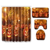 4Pcs/Set Halloween Series Toilet Cover Mat Non Slip Rug Bathroom Shower Curtain Set PJ19822-A030_180*180 shower curtain +45*75 three-piece floor mat set