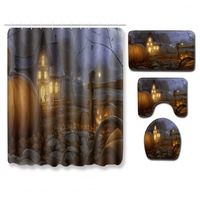 4Pcs/Set Halloween Series Toilet Cover Mat Non Slip Rug Bathroom Shower Curtain Set PJ19822-A031_180*180 shower curtain +45*75 three-piece floor mat set