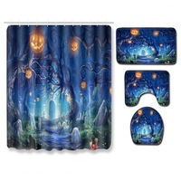 4Pcs/Set Halloween Series Toilet Cover Mat Non Slip Rug Bathroom Shower Curtain Set PJ19822-A028_180*180 shower curtain +45*75 three-piece floor mat set