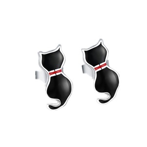 4PCS Silver plating Black Cat Stud Earrings Fashion Earrings for Women Jewelry