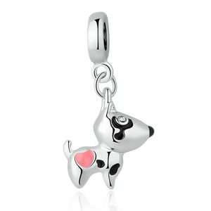 4PCS Silver plating Pink Heart Dog Animal Pendants Charms Fit Bracelets Necklaces Women Cute Beads & Jewelry