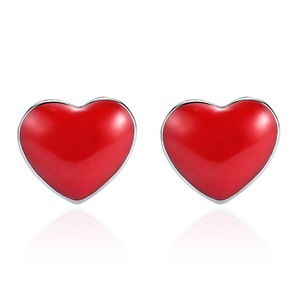4PCS Silver plating Woman Fashion Jewelry Red Heart Stud Earrings Sweet Red Heart Shape