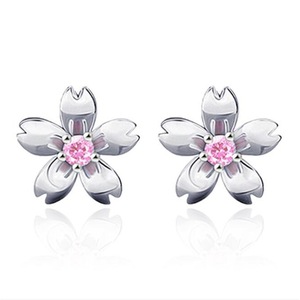 4PCS Silver plating Woman Jewelry Rose Earrings Sweet Cherry-colored Earrings