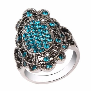 4Pcs Vintage Colorful Crystal Finger Ring Hollow Alloy Oval Geometric Rings Ethnic Jewelry for Women