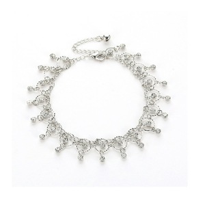 4Pcs Women Fashion Crystal Tassel Anklet Beach Foot Jewelry Silver