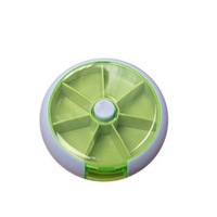 5PCS 7 Cases Round Pill Box 7 Days Plastic Storage Box Rotating Portable Pill Box Case GREEN COLOR