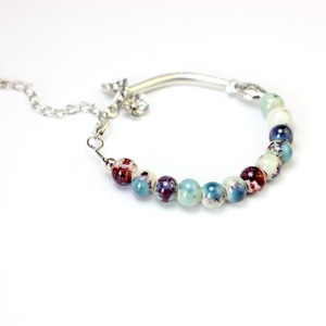 5PCS Vintage Colorful Beads Cuff Bracelets Silver Fish Pattern Ceramic Bracelet Ethnic Jewelry for Women 01 COLOR