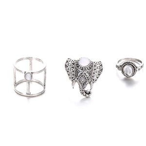 5SETS Vintage Finger Ring Set Gemstone Cute Elephant Silver Knuckle Rings Ethnis Jewelry for Women