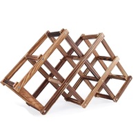 6 Bottles Racks Foldable Wine Stand Wooden Wine Holder Kitchen Bar Display Shelf(Carbon Baking)
