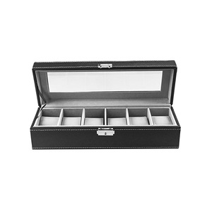 6 Slot PU Leather Watch Box Display Case Organizer Glass Jewelry Storage - Single layer