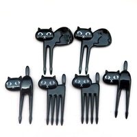6Pcs Mini Animal Fork Fruit Picks Cute Cartoon Black Cat Children Fork Toothpick Bento Lunch Box Decor Accessories