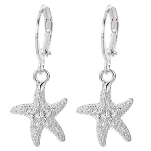 6PCS Silver plating Starfish Drop Earrings for Women Lady Fashion Wedding Engagement Party Jewelry