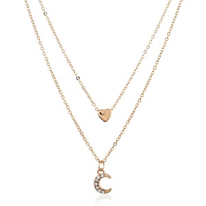 6Pcs Trendy Multi-layer Necklace Gold Moon Peach Heart Pendant Chain Charm Necklace Retro Jewelry