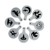 6Set 8Pcs/Set Halloween Cappuccino Latte Art Coffee Stencils Duster Cake Icing Spray