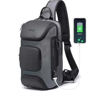 8L Men Sling Bag with USB Charging Port Oxford Cloth Chest Shoulder Crossbody Bag Oxford Cloth Multipurpose Travel Rucksack GREY COLOR
