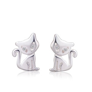 8PCS Silver plating Animals Cat Stud Earrings for Women Girls Female Wedding Fashion Jewelry