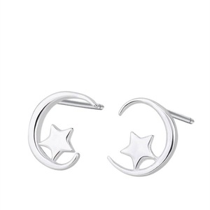 8PCS Silver plating Fashion Star Month Stud Earrings for Women Small Ear Hoops Wedding Jewelry Gift