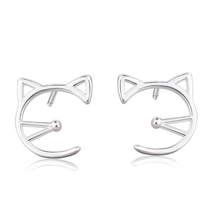 8PCS Silver plating Simple Hollow Cat Stud Earrings for Women Wedding Small Ear Jewelry