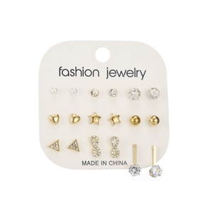 9 pairs of Earrings Creative Zircon Ear Nail Set Alloy Earrings Jewelry - GOLD