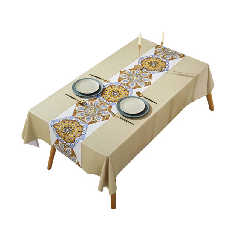 Buy 90X90CM Bright Golden Lotus Printed PVC Tablecloth Pastoral Style