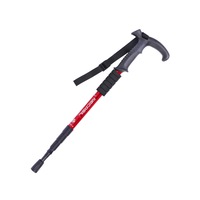 Adjustable Anti Shock Strong Lightweight Aluminum 4 Section Curved Handle Hiking Poles for Walking or Trekking-Red