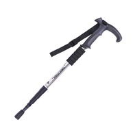 Adjustable Anti Shock Strong Lightweight Aluminum 4 Section Curved Handle Hiking Poles for Walking or Trekking-Silver