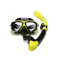 Adult Anti-ultraviolet Anti-fog Tempered Glass Glasses Snorkeling Mask Face Mirror Snorkel Snorkeling Equipment-Yellow