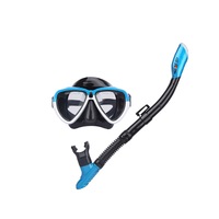 Adult Full Dry Silicone Free Diving Glasses Snorkeling Snorkel Double Anti-fog Lens Mask Set Diving Equipment-Blue