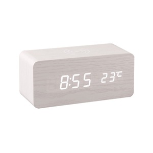 Alarm Clock LED Wooden Watch Table Voice Control Digital Wood DespertadorWith Qi Wireless Charging Pad Electronic Desktop Clocks