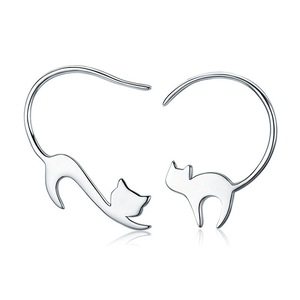 Animal Silver plating Cute Napping Little Cat Drop Earrings for Women Jewelry Gift