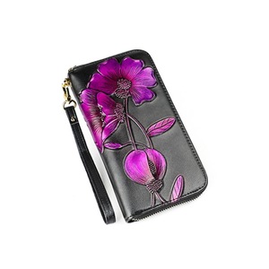 Antimagnetic RFID Women Flower Pattern Large Capacity Hand Wallet Purse Phone Bag with Card Slots(Purple)