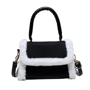 Autumn Flap Crossbody Bag Women Splicing Handbag Portable Square PU Plush Retro Shopping Street Messenger Bags
