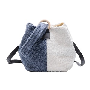 Autumn Woolen Handbags Female Splicing Color Messenger Bag Shoulder Bucket Purse Fashion Exquisite Shopping Bag