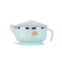 Baby 304 Stainless Steel Water Injection Bowl Feeding Tableware Baby Insulation Suction Cup Bowl Anti-scalding for Children-Green