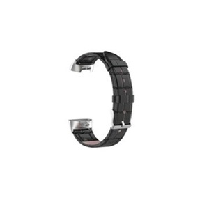 Bamboo Pattern Watch Band Crocodile Pattern Leather Strap for Fitbit Charge 3 BLACK COLOR