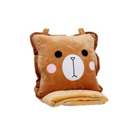 Bear Pattern Multifunctional Plush Blanket Square Pillow Quilt Office Car Pillow Cushion