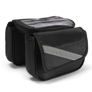 Bicycle Front Frame Tube Touch Screen Saddle Bag Pouch Holder For Under 5.7 Inch Mobile Phone BLACK COLOR