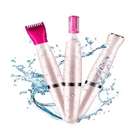 Bikini Trimmer for Women, 3 in 1 Electric Ladies Shaver Facial Hair Painless Removal Eyebrow Trimmer Waterproof Razo-Pink