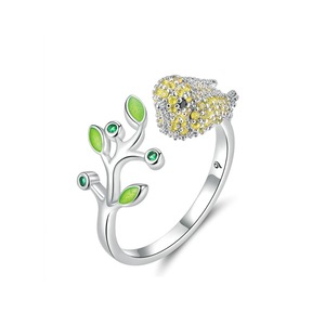 Bird Jewelry Silver plating Color Bird and Tree Leaves Open Size Finger Rings for Women Fashion Jewelry