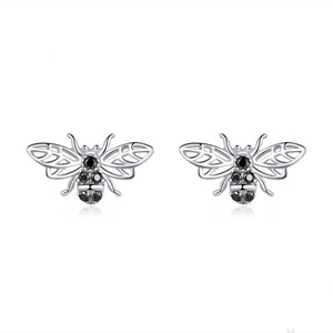 Black Bee Earrings Silver plating Lovely Bees Stud Earrings Women Fashion Jewelry