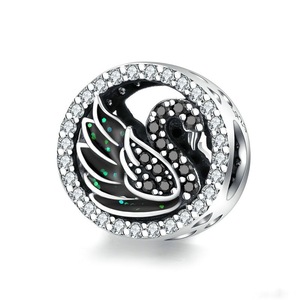 Black Swan Beads Silver plating Round Charms Fit Bracelet Pendant Jewelry