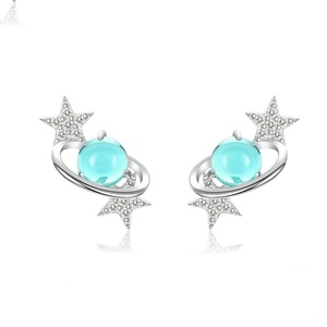 Blue Planet with Star Stud Earrings for Women Silver plating Universe Fashion Jewelry