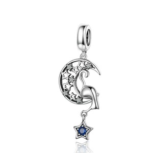 Blue Stars Moon Floating Dangle Charm Silver plating Fit Bracelet Pendant Jewelry
