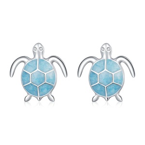 Blue Turtle Stud Earrings Silver plating Cartoon Animal Earring for Women Fashion Jewelry