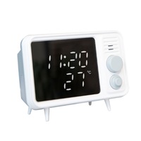 Bluetooth Retro TV Alarm Clock Mirror Clock Bedside Multifunction Clock With Table Lamp Shows Temperature-Grey