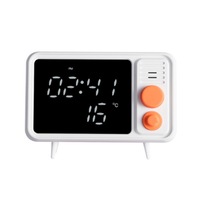 Bluetooth Retro TV Alarm Clock Mirror Clock Bedside Multifunction Clock With Table Lamp Shows Temperature-Orange